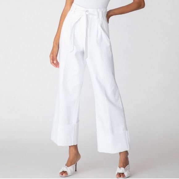 J Brand Louisa Jeans White High Rise Wide Leg White Denim Pant Tie Waist Belt 28 - Picture 1 of 16